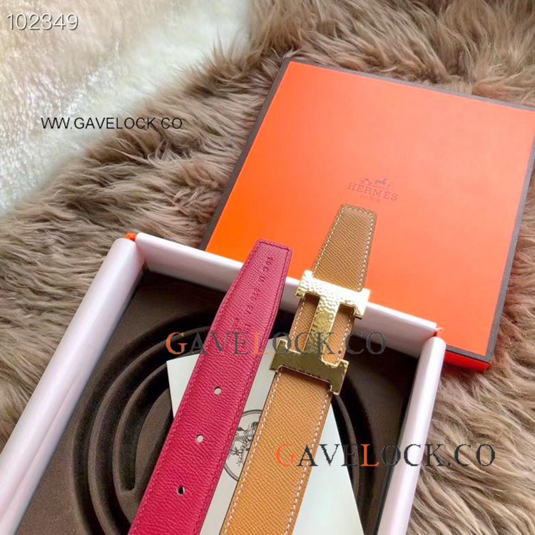 2019 New - Reversible Hermes Mens Belt with Gold H Buckle 32mm